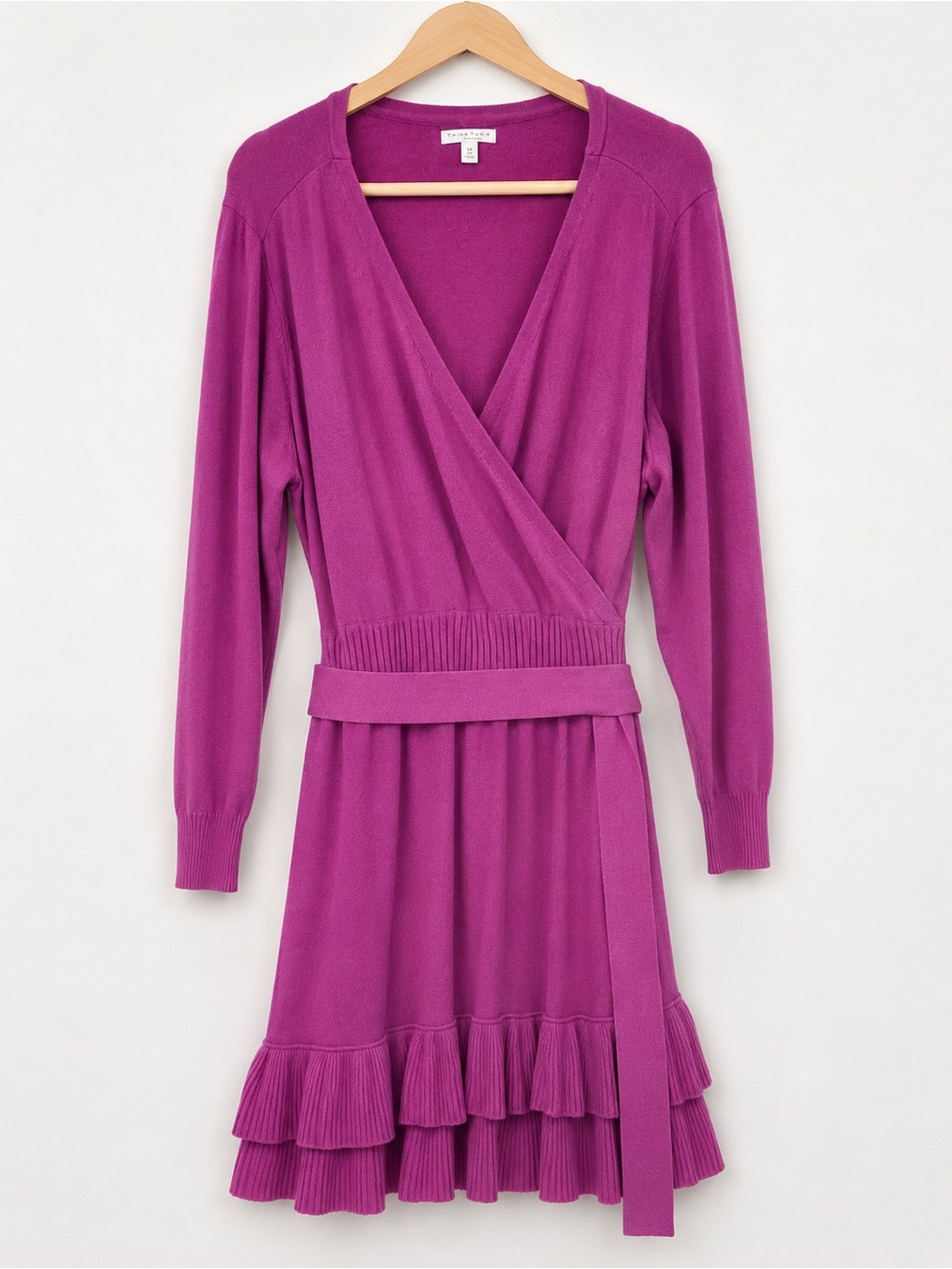 Lauren Conrad Wrap-Style Long Sleeve Dress in Magenta